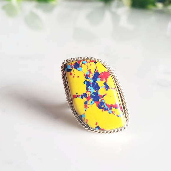 Handpicked/Imported Jewelry - Yellow Natural Stone Sterling Silver Artisan Ring
